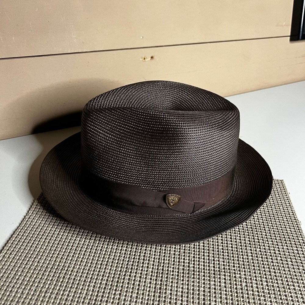 Dobbs Fifth Avenue New York Brown Straw Fedora Hat Milan Braid Size 7 5/8 61cm